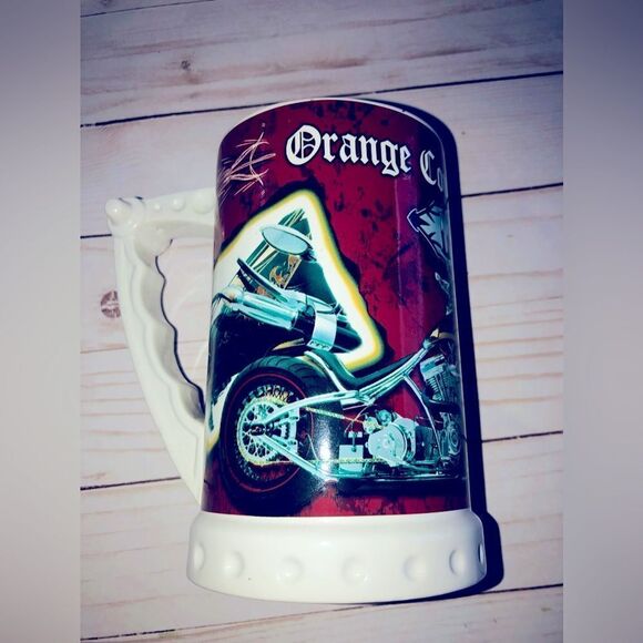 Orange County Choppers Motorcycle Ceramic Large 24Oz Beer Stein Mug 2006burgundy - Picture 1 of 9
